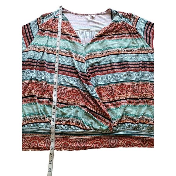 Cato Top Womens 26w Tie Waist Wrap Short Sleeve Aztec Southwestern Soft Stretch - Picture 8 of 13